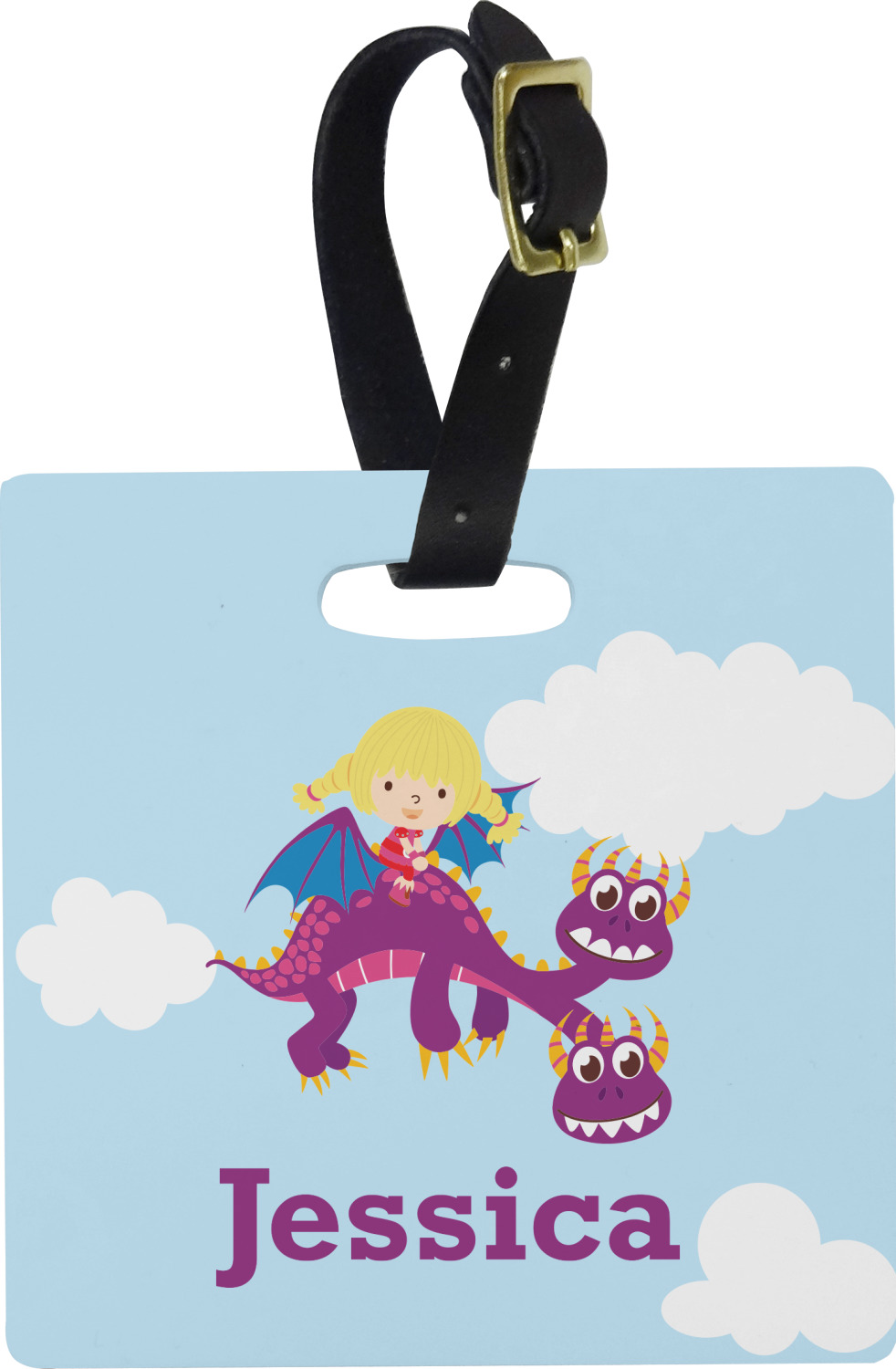 Girl Flying on a Dragon Square Luggage Tag (Personalized 